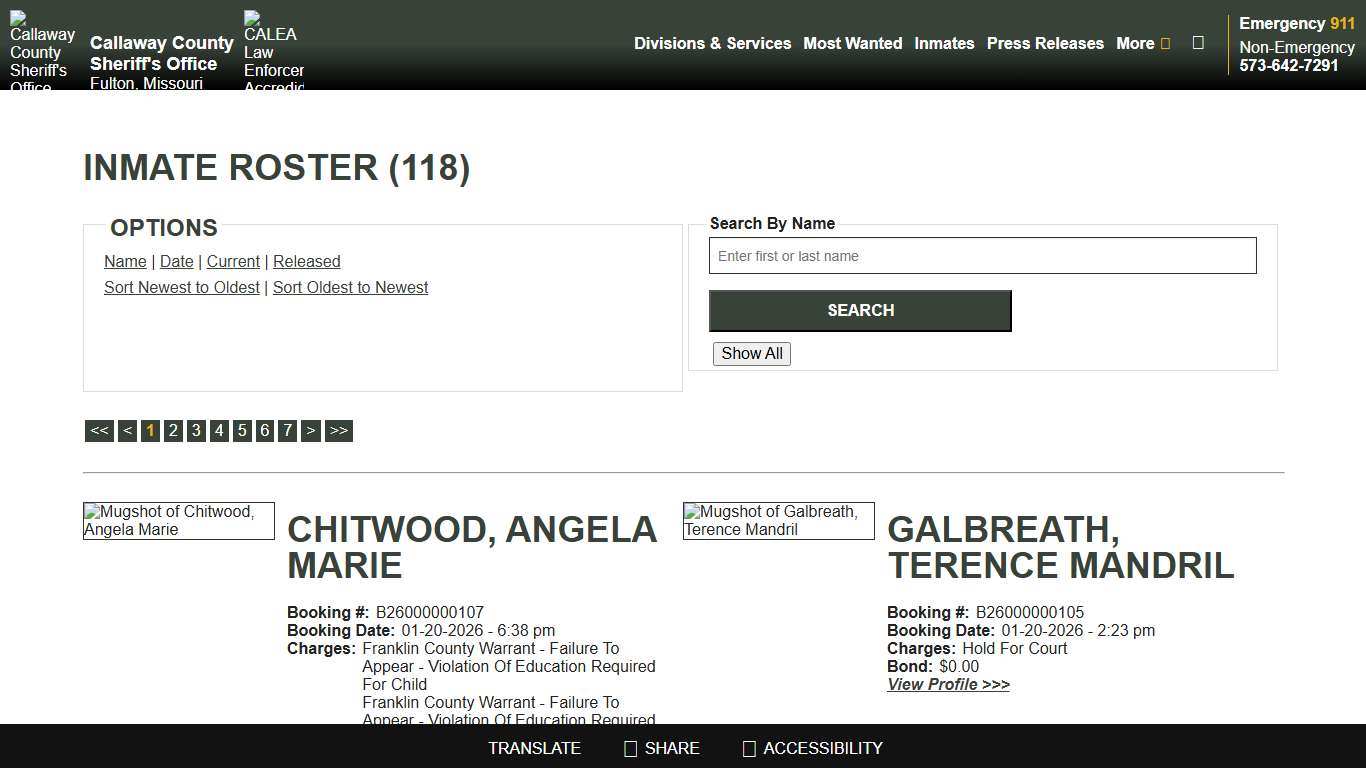 Inmate Roster - Current Inmates Booking Date Descending - Callaway County Sheriff's Office, Missouri