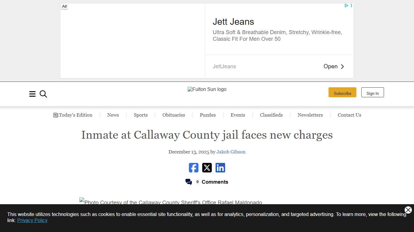 Inmate at Callaway County jail faces new charges | Fulton Sun